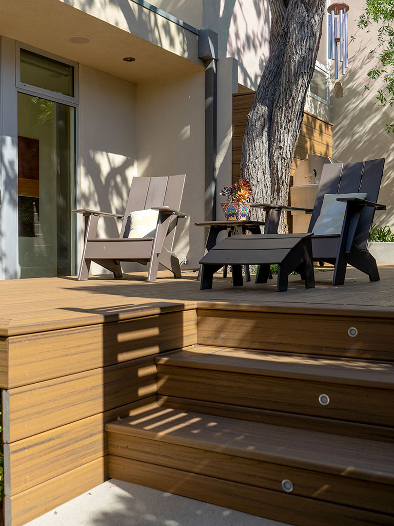 Newly contructed elevated deck and chairs. 