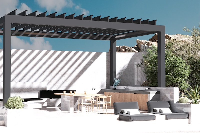 Modern pergola in backyard